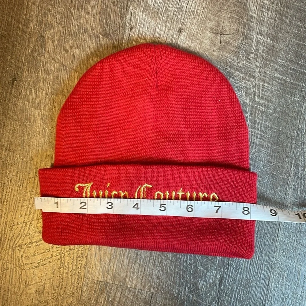 Juicy Couture “Yes Oui Can” Knit Embroidered Beanie Hat Red Gold
